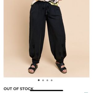 Earthbound Unisex Pants Floral Embroidery Navy MED